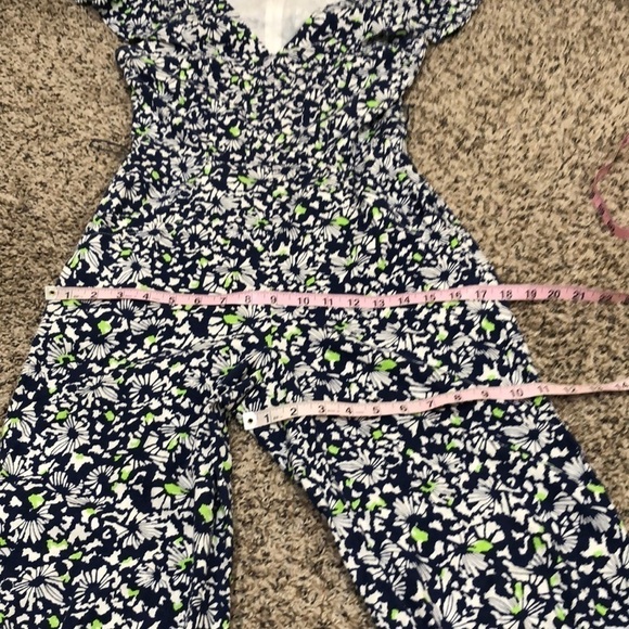 Tanya Taylor Avalon Jumpsuit Size 0 Blue Floral Linen Blend Ruffle Wide Leg - Picture 11 of 14